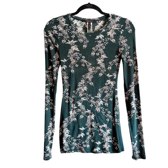 BCBGMAXAZRIA Semi-Sheer Floral Long Sleeve Top Spruce Combo Green Size XXS NWT - Picture 2 of 13